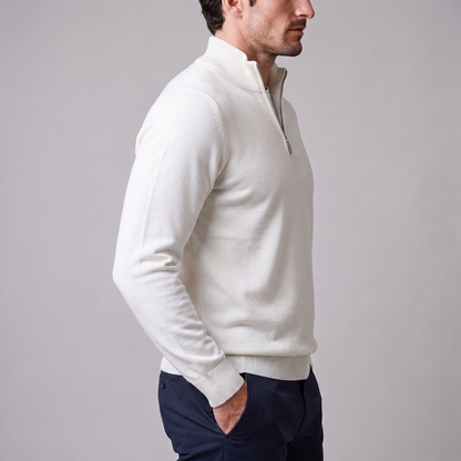 Maglione Uomo Slim Mezza Zip in Maglia Fine Collo Alto