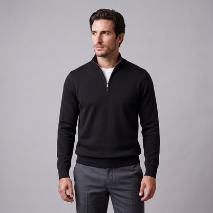 Maglione Uomo Slim Mezza Zip in Maglia Fine Collo Alto