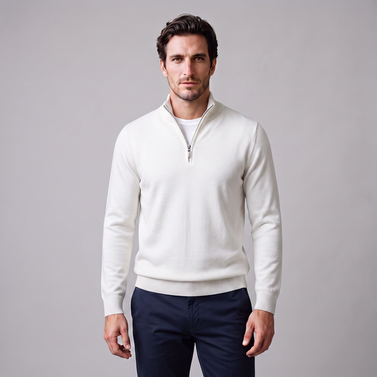 Maglione Uomo Slim in Maglia Fine con Mezza Zip