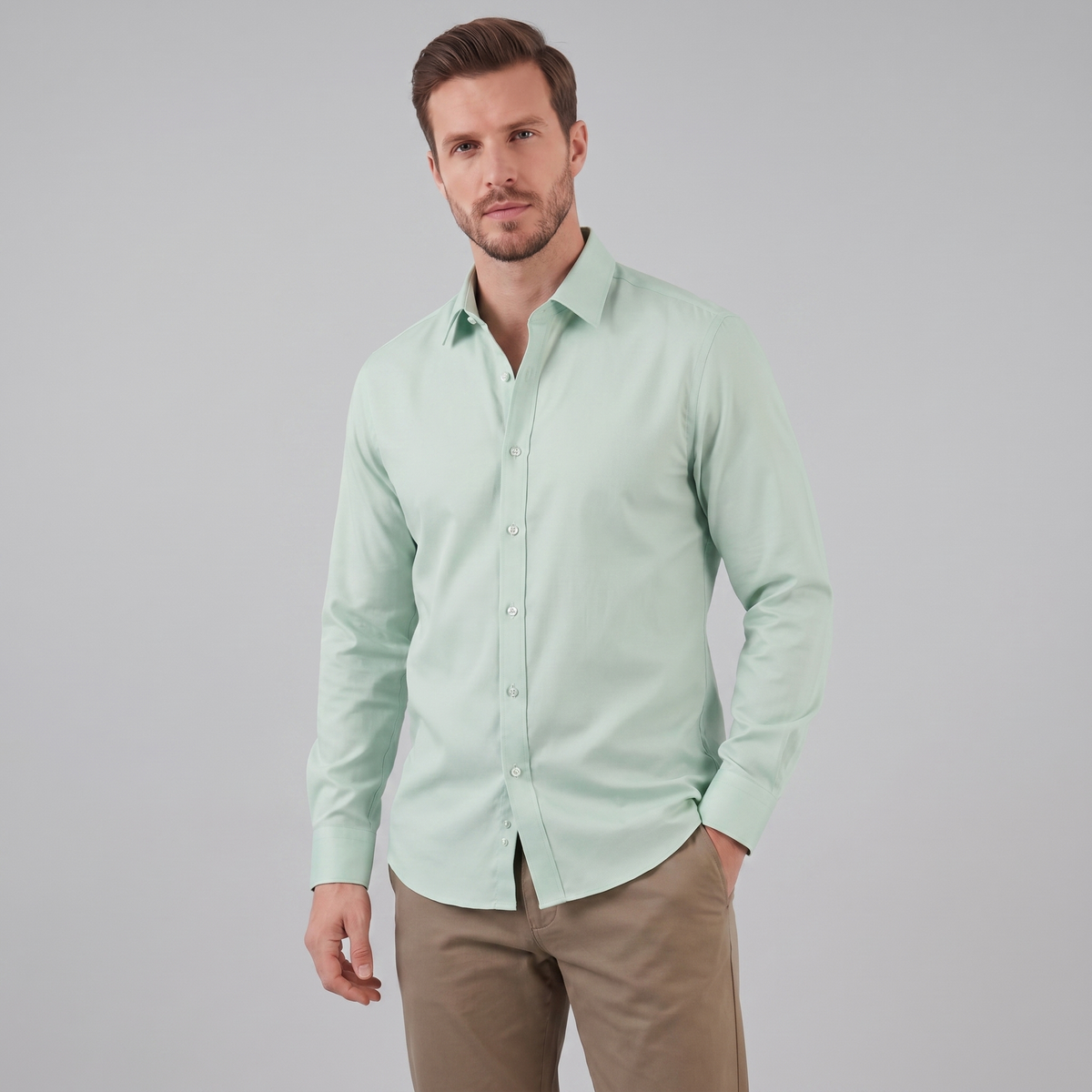 Camicia Uomo Elegante Slim Fit Maniche Lunghe Business