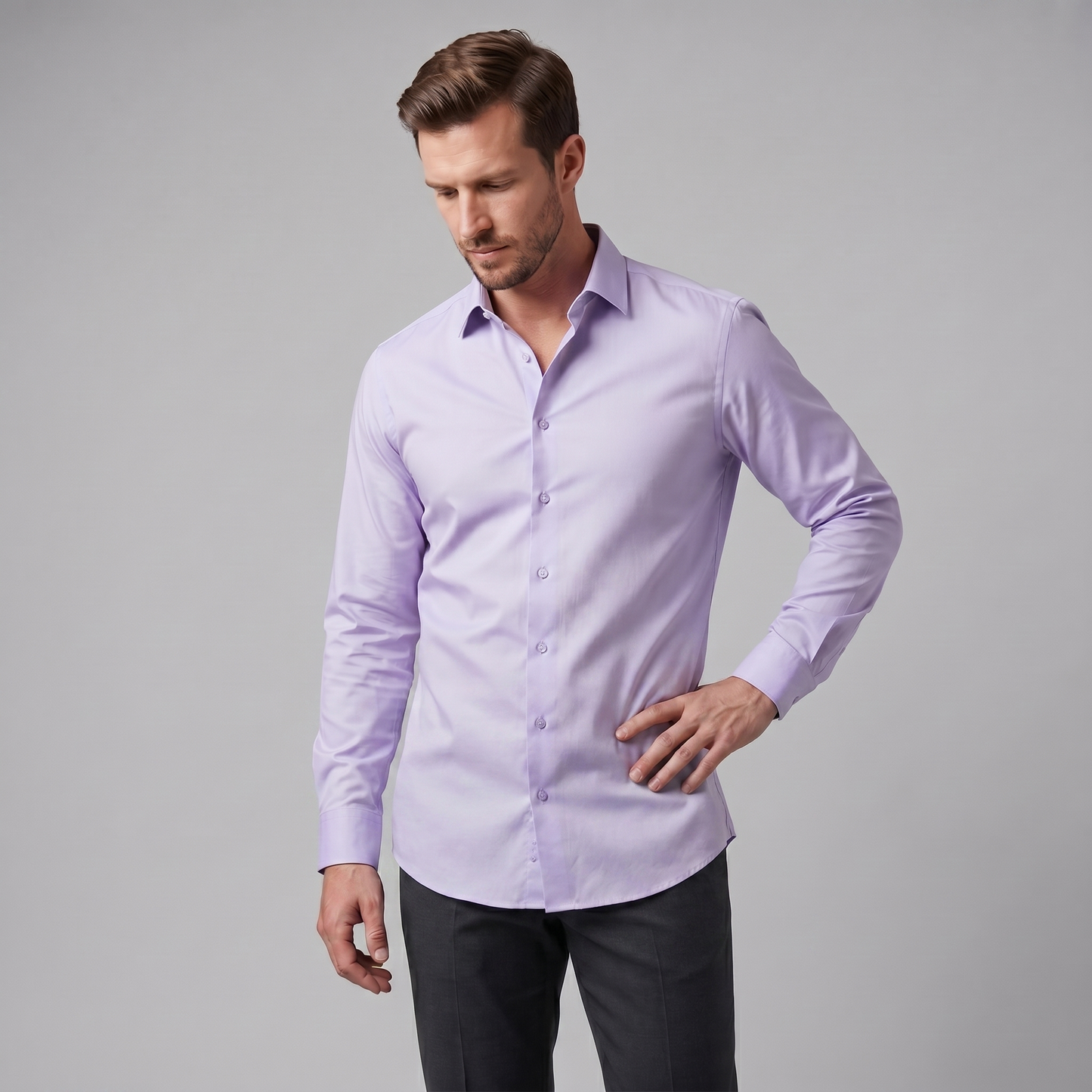 Camicia Uomo Elegante Slim Fit Maniche Lunghe Business