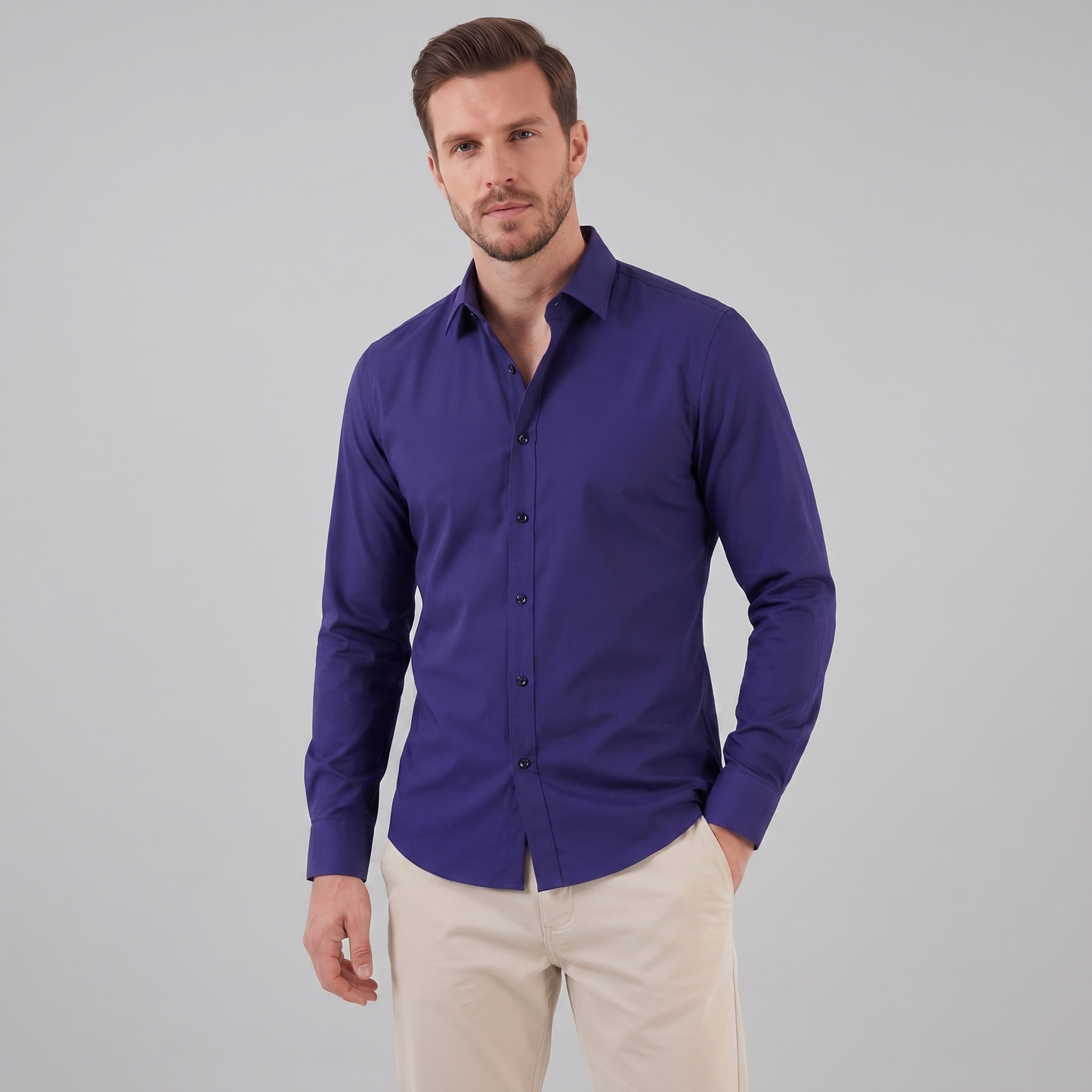 Camicia Uomo Elegante Slim Fit Maniche Lunghe Business