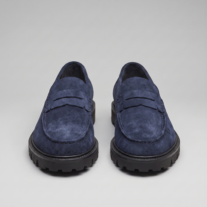 Mocassini Penny Uomo in Camoscio Blu Suola Chunky