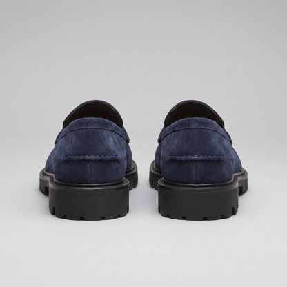 Mocassini Penny Uomo in Camoscio Blu Suola Chunky