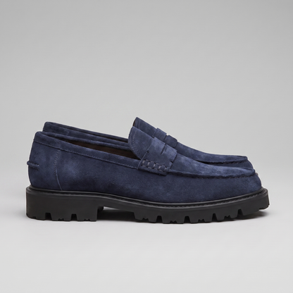 Mocassini Penny Uomo in Camoscio Blu Suola Chunky