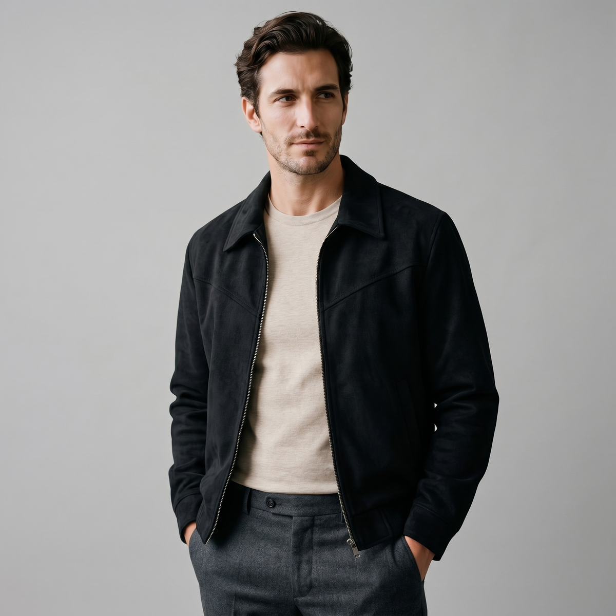 Giacca Harrington Uomo in Camoscio