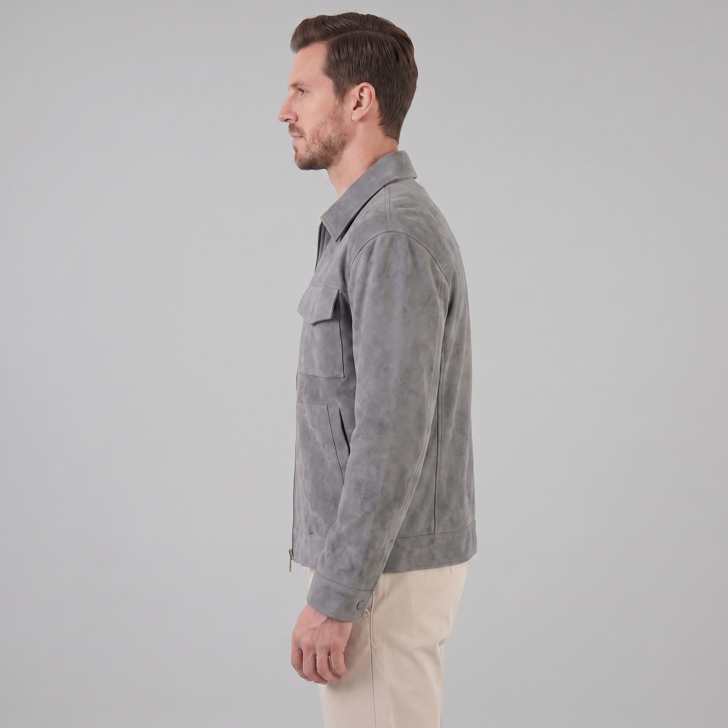 Giacca Uomo Scamosciata con Collo Zip