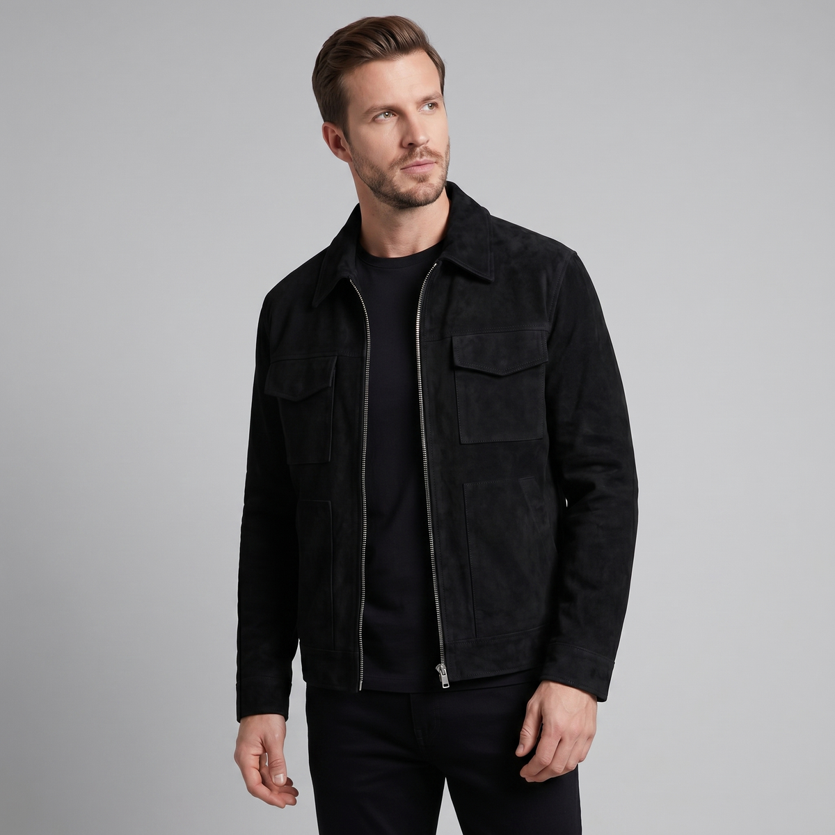 Giacca Uomo Scamosciata con Collo Zip