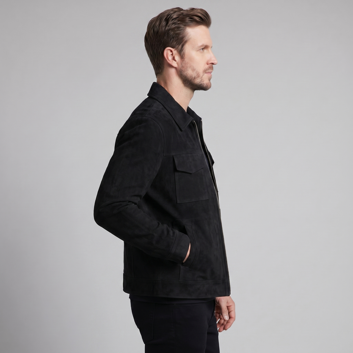 Giacca Uomo Scamosciata con Collo Zip