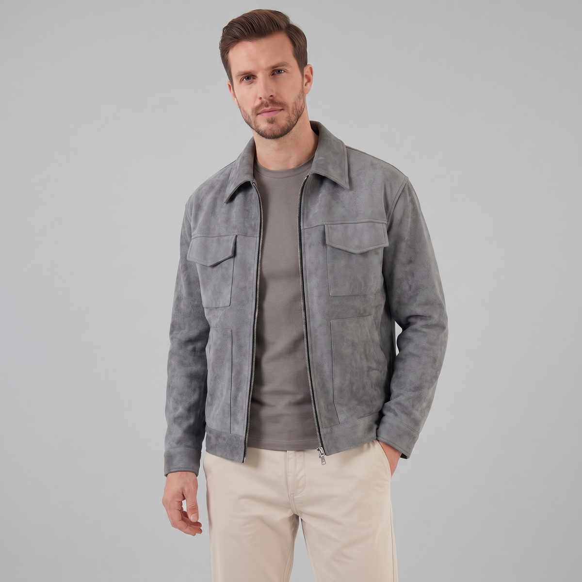 Giacca Uomo Scamosciata con Collo Zip