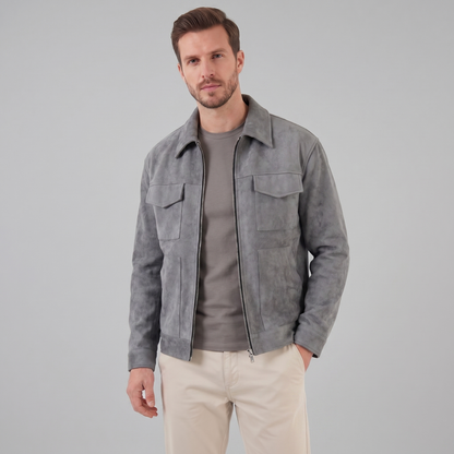 Giacca Uomo Scamosciata con Collo Zip