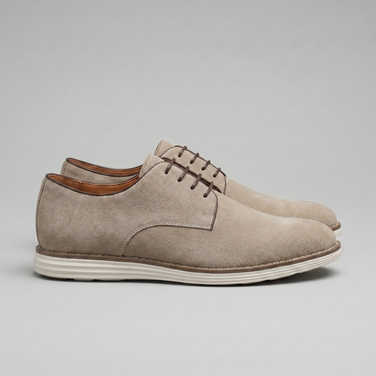 Scarpe Derby Uomo Effetto Camoscio Stringate Cammello