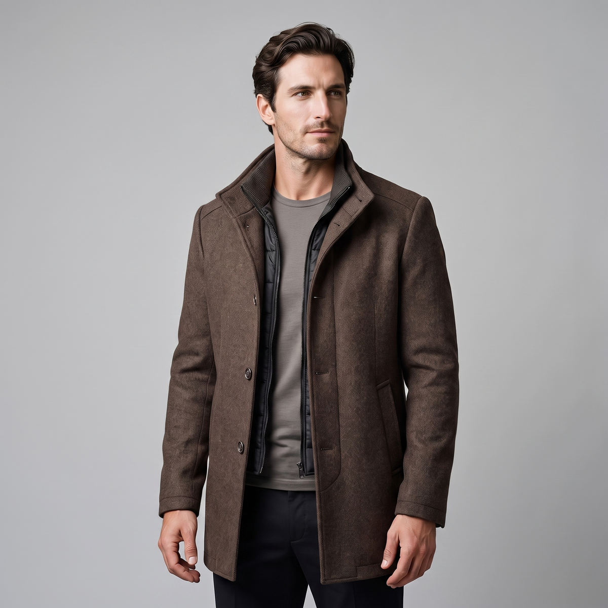 Cappotto Uomo con Gilet Trapuntato Staccabile