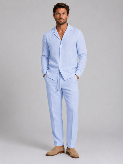 Completo Uomo Effetto Lino Camicia e Pantaloni Taglio Rilassato