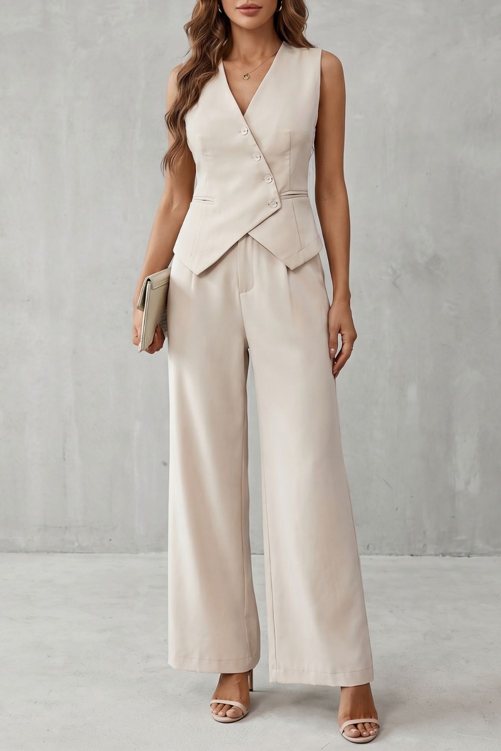 Completo Donna Gilet con Bottoni Asimmetrici