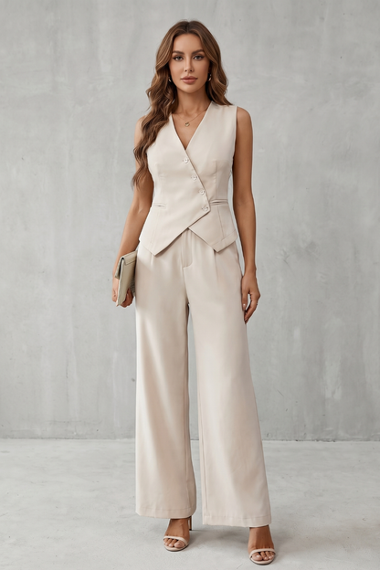 Completo Donna Gilet con Bottoni Asimmetrici
