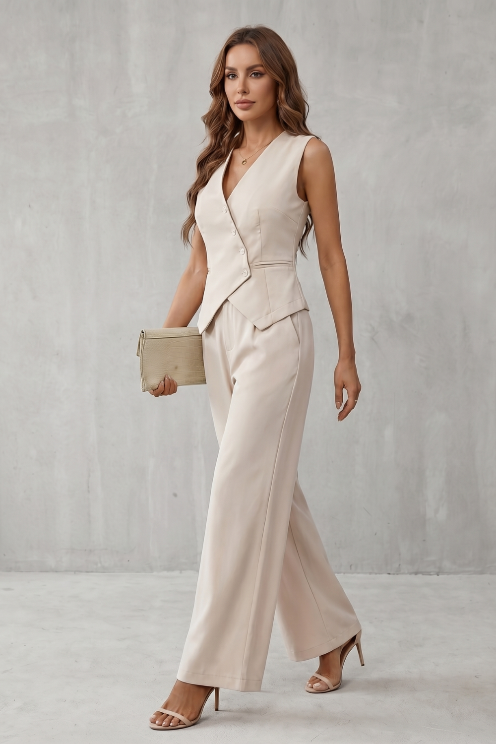 Completo Donna Gilet con Bottoni Asimmetrici
