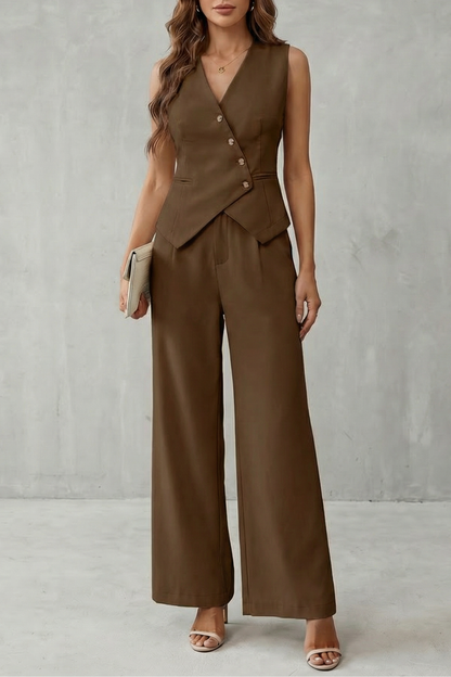 Completo Donna Gilet con Bottoni Asimmetrici