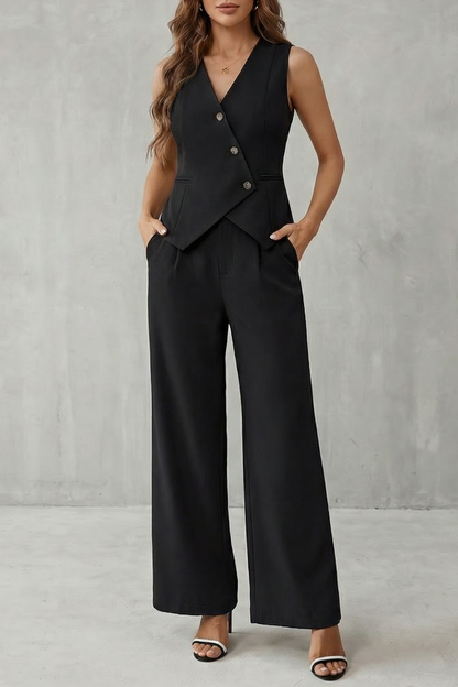 Completo Donna Gilet con Bottoni Asimmetrici