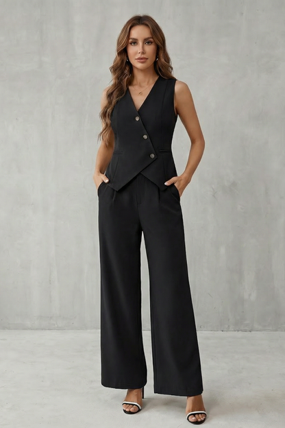 Completo Donna Gilet con Bottoni Asimmetrici