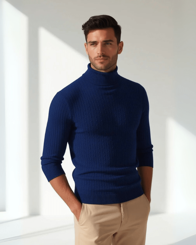 Maglione Uomo a Coste Collo Alto Morbidezza Vellutata Sobrio
