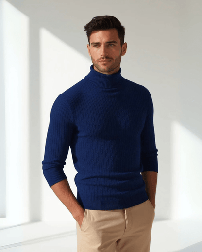 Maglione Uomo a Coste Collo Alto Morbidezza Vellutata Sobrio