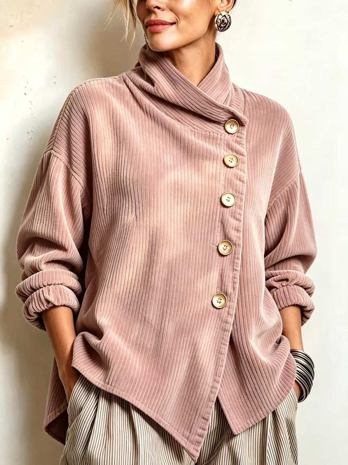 Caterina | Maglione Donna in Velluto a Coste con Collo Alto