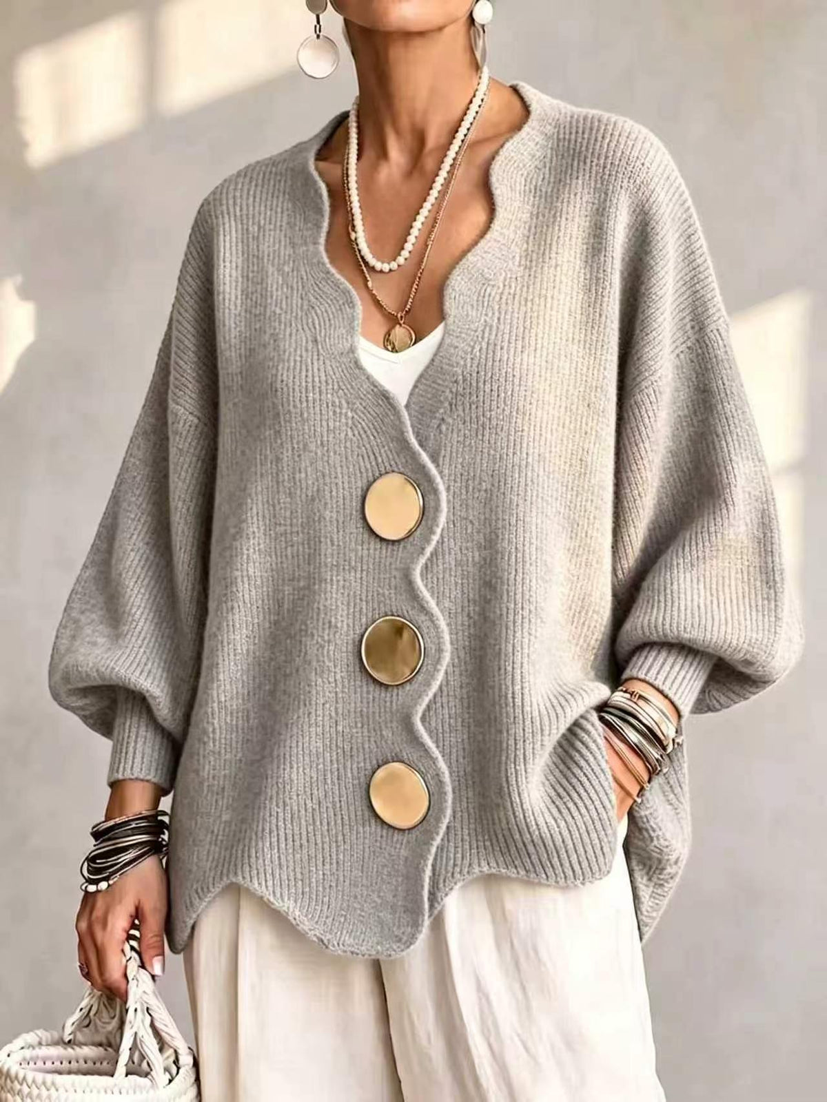 Mercedes | Cardigan Donna con Bottoni e Scollo a V