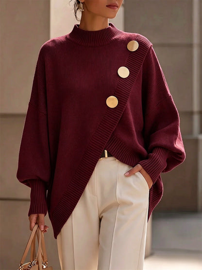 Regina | Maglione Donna Asimmetrico con Bottoni Dorati