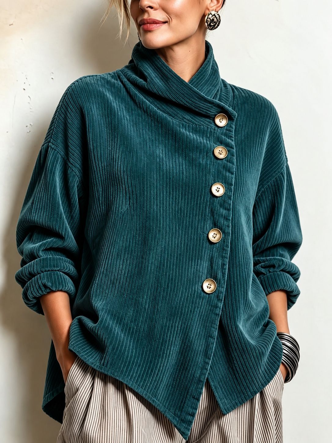 Caterina | Maglione Donna in Velluto a Coste con Collo Alto