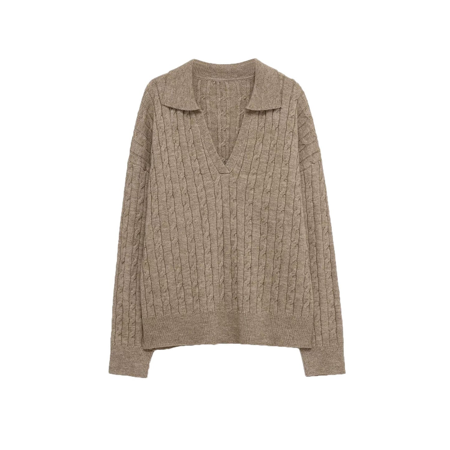 Maglione Donna Scollo a V in Maglia a Trecce
