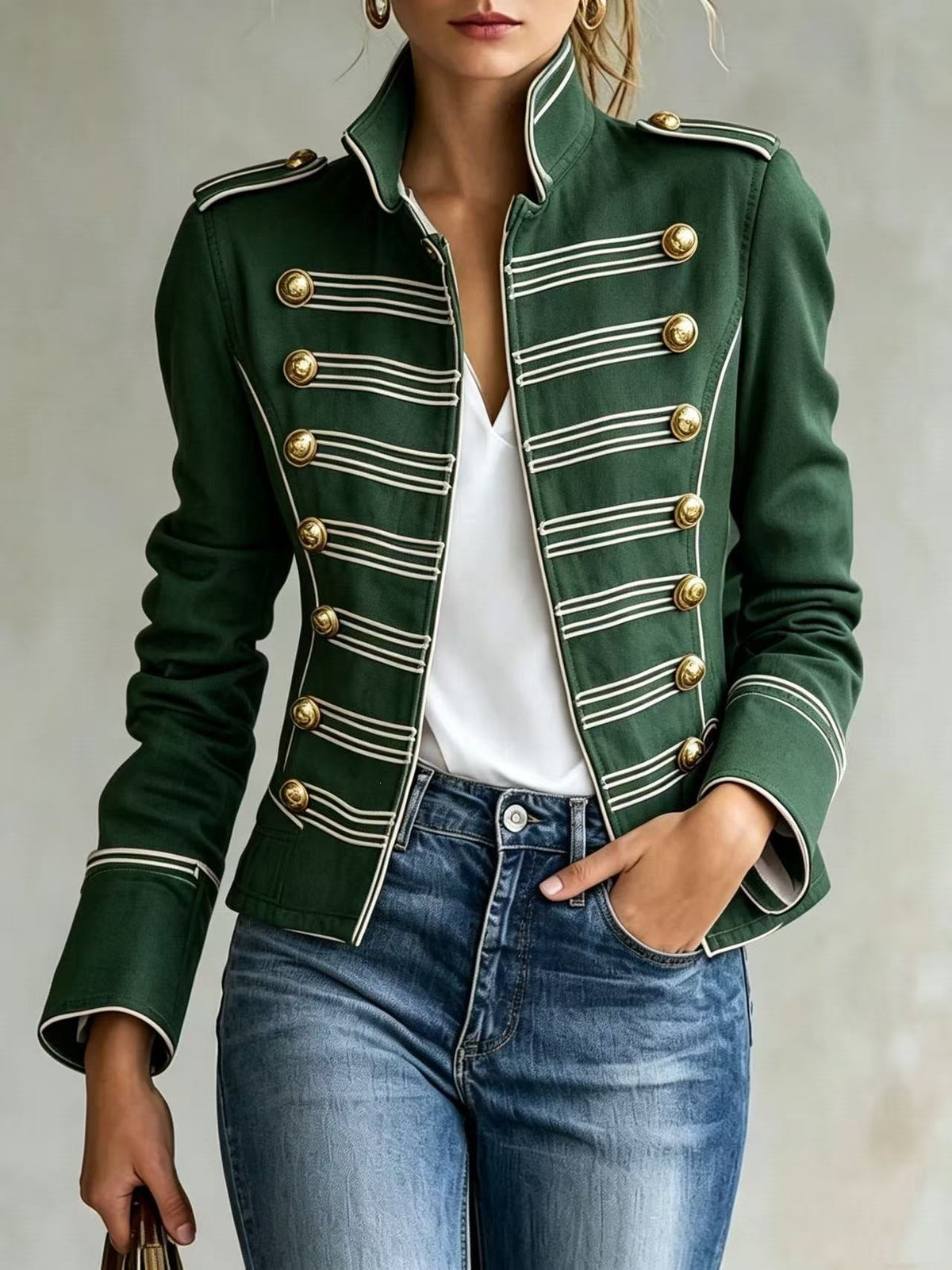Marina | Giacca di Jeans Donna Stile Militare con Bottoni Dorati