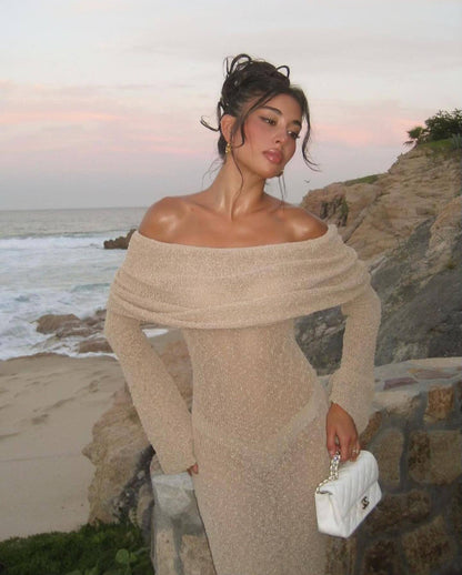 Abito Lungo Donna in Maglia Spalle Scoperte
