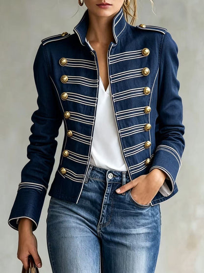 Marina | Giacca di Jeans Donna Stile Militare con Bottoni Dorati
