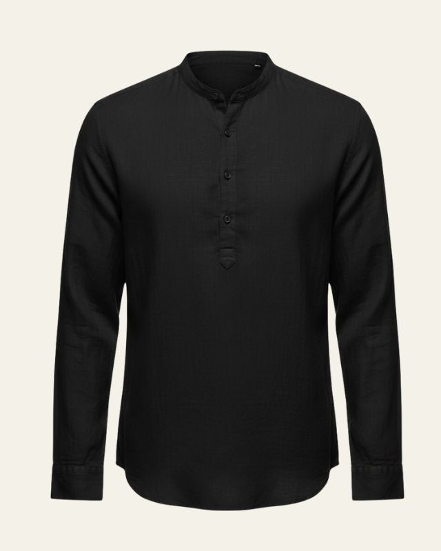 Camicia Uomo Collo a Banda Trama Testurizzata Effetto Lino