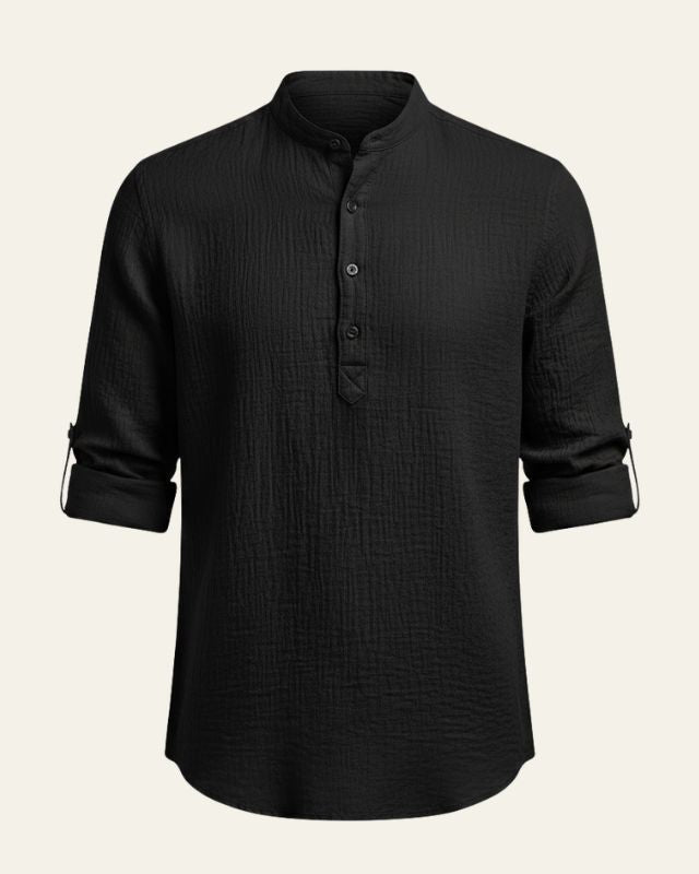 Camicia Uomo Testurizzata Collo Rialzato Mezzo Bottone