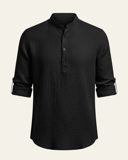 Camicia Uomo Testurizzata Collo Rialzato Mezzo Bottone