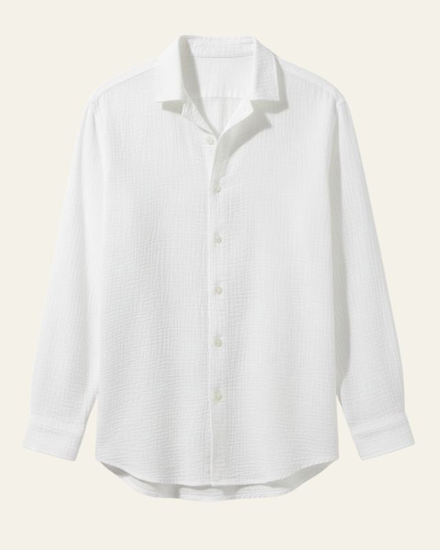 Camicia Uomo Bottonata Testurizzata in Lino Ecologico