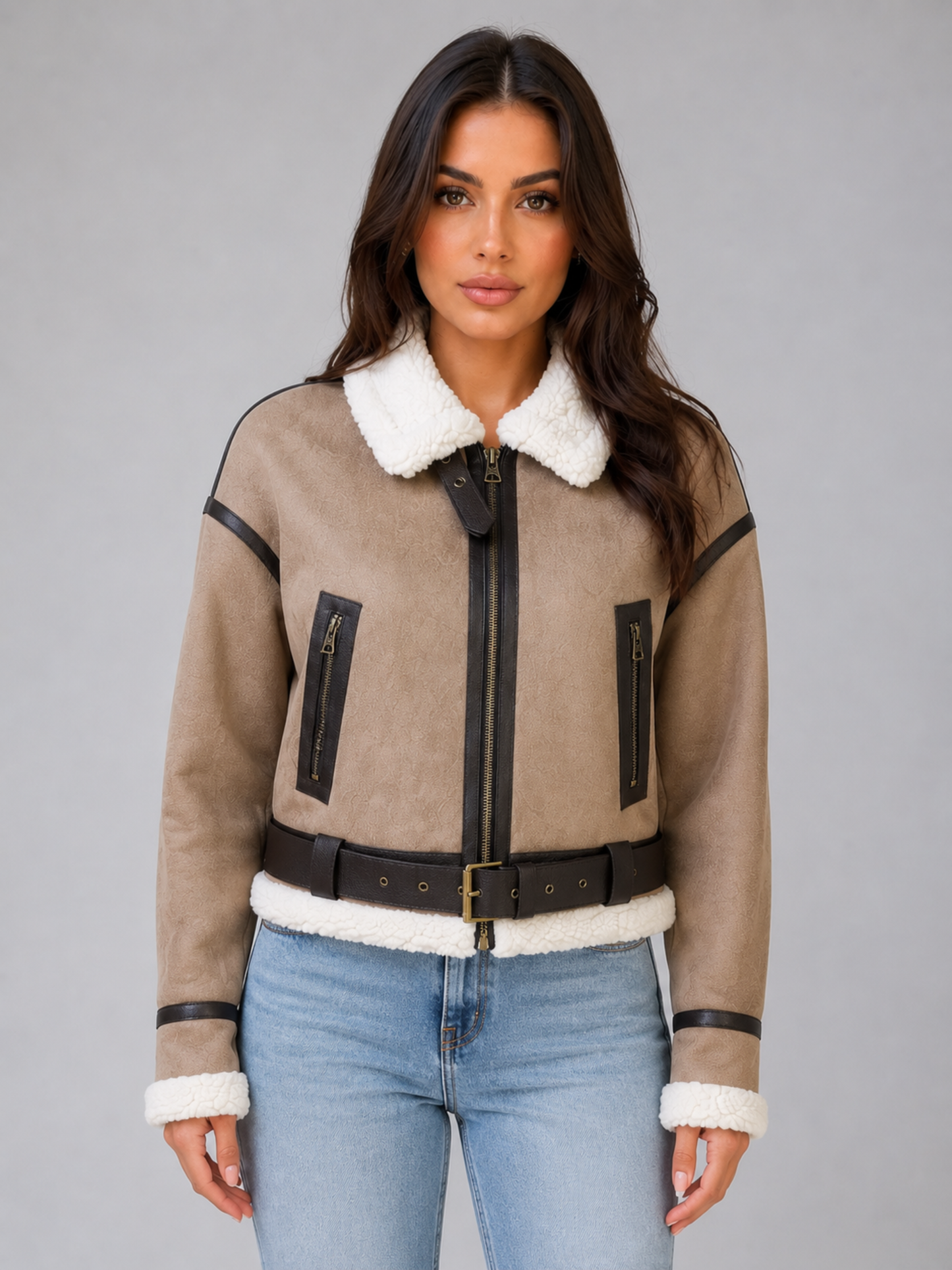 Giacca Aviator Donna Corta con Collo Teddy