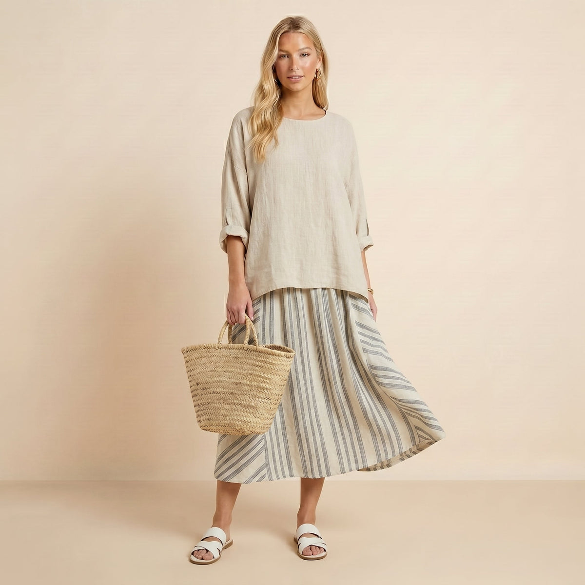 Aurora | Completo Donna Blusa e Gonna Midi a Righe