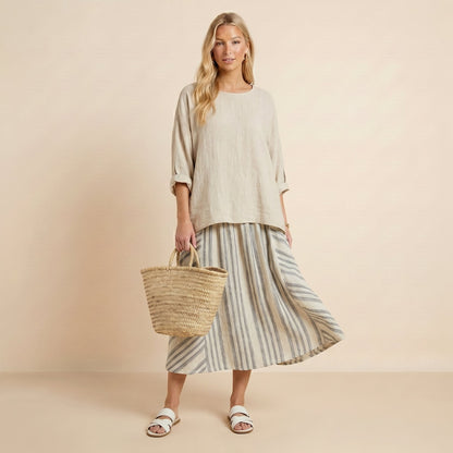 Aurora | Completo Donna Blusa e Gonna Midi a Righe