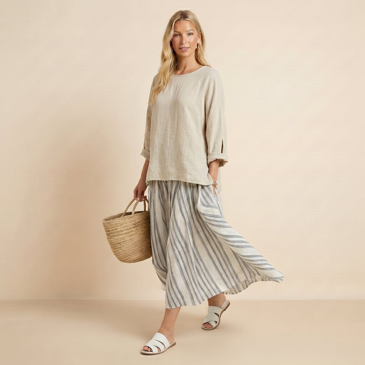 Aurora | Completo Donna Blusa e Gonna Midi a Righe
