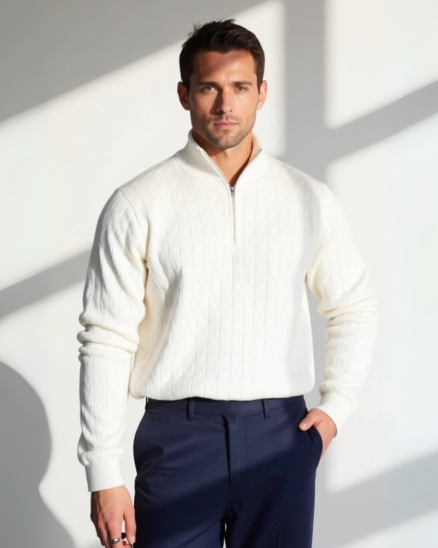 Maglione Uomo a Treccia con Zip Frontale Corta Raffinato