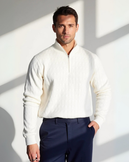Maglione Uomo a Treccia con Zip Frontale Corta Raffinato