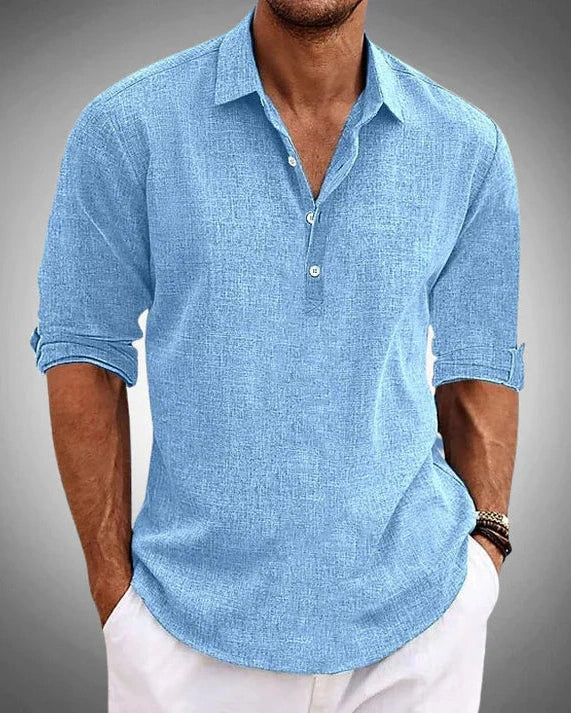 Camicia Uomo Testurizzata con Bottoni Collo Aperto Estiva