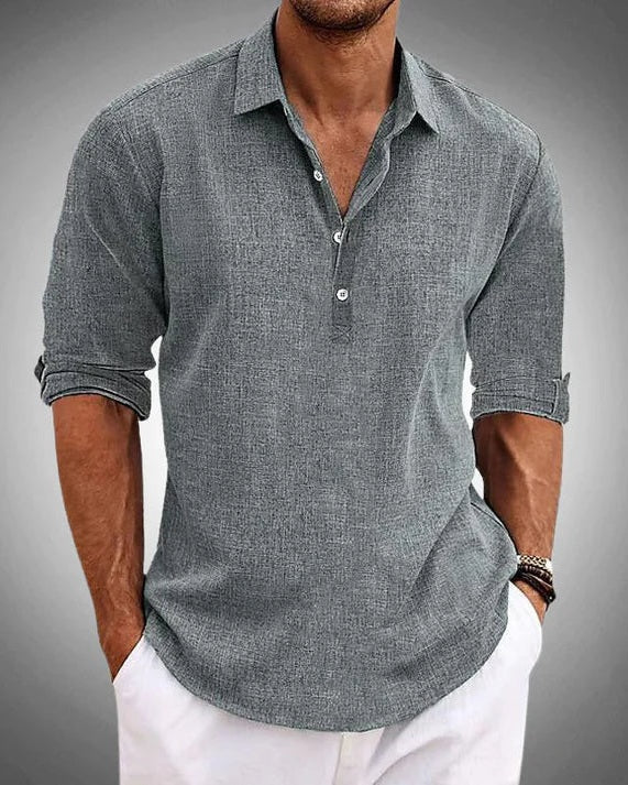 Camicia Uomo Testurizzata con Bottoni Collo Aperto Estiva