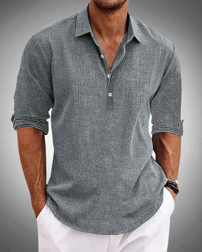 Camicia Uomo Testurizzata con Bottoni Collo Aperto Estiva