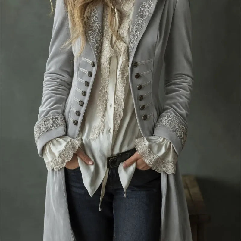 Filomena | Giacca Lunga Donna in Velluto Ricamato