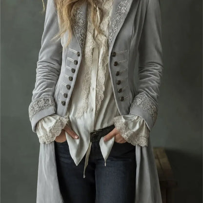 Filomena | Giacca Lunga Donna in Velluto Ricamato
