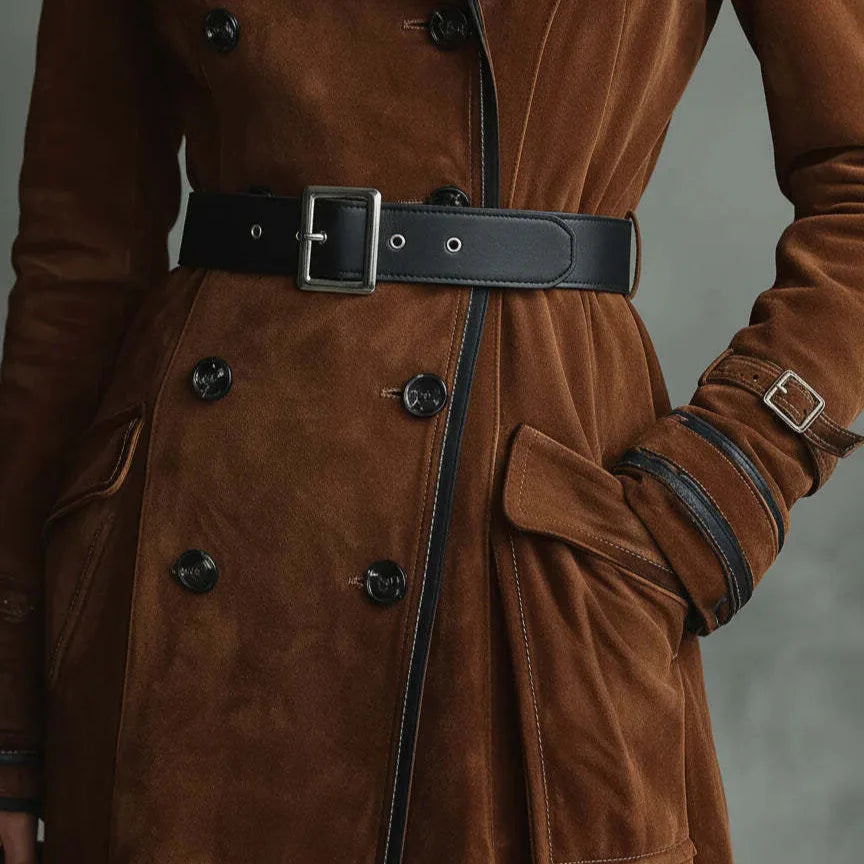 Giuliana | Trench Lungo Donna Effetto Camoscio con Cintura